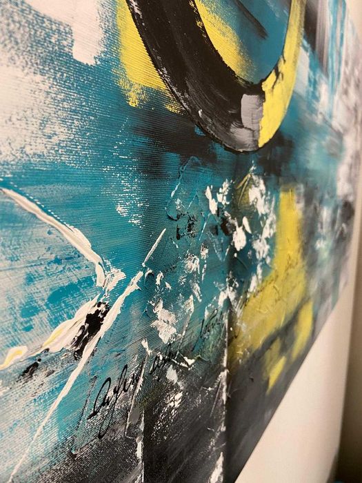 Obraz- Abstrakcja - motywy turkusowe- obraz ręcznie malowane 1484A