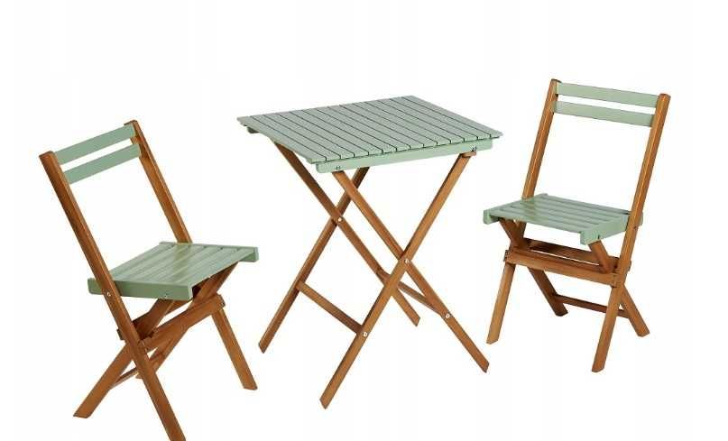Zestaw Mebli Ogrodowych Składane Stół i 2 Krzesła drewniane