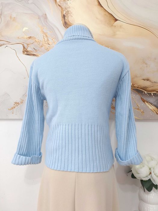 Damski Jasny Niebieski Błękitny Baby Blue Sweter Golf S