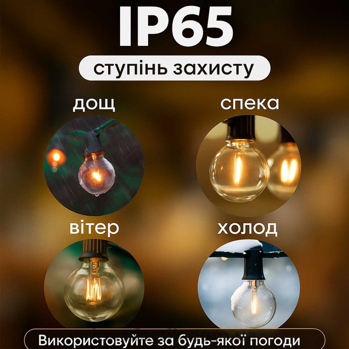 Вулична ретро гірлянда 15 м 25 ламп G40 потужністю 1 Вт лед гірлянда