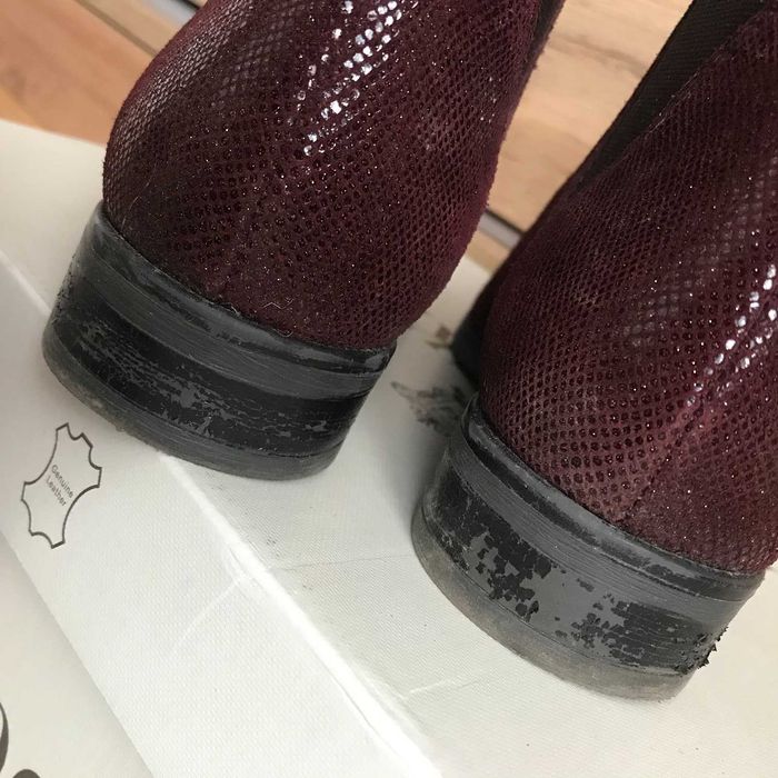 Bordowe, zamszowe sztyblety/botki Lasocki; rozmiar 35