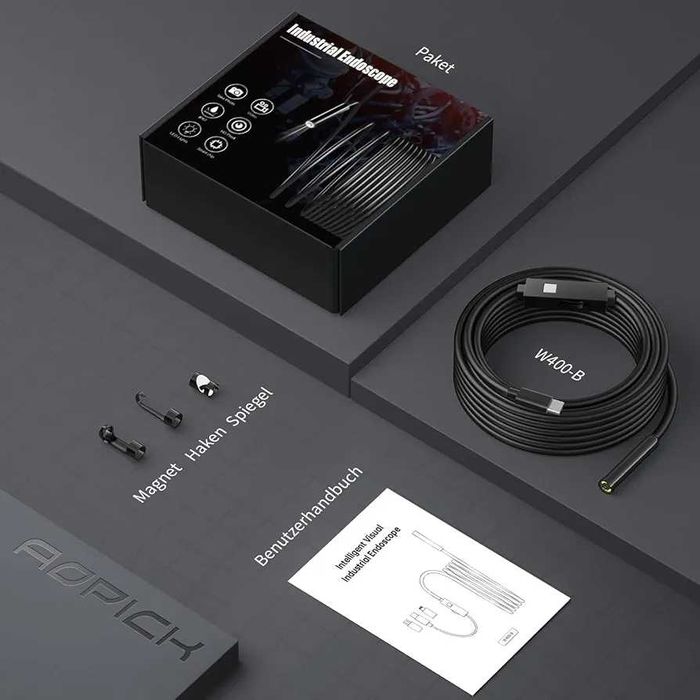 Ендоскоп технічний, 10 метрів, із підсвіткою. AOPICK 1080P HD для Android та iOS