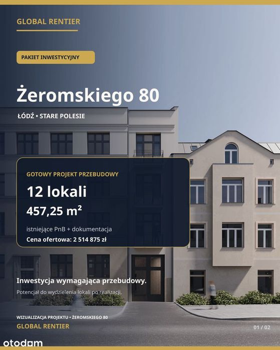 12 lokali + poddasze z PnB | 457,25 m² | projekt z potencjałem