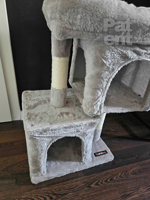 Drapak dla kota kompaktowy 67 cm szary domek słupek legowisko