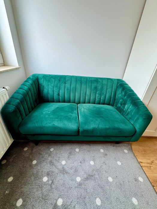Elegancka Sofa 2-osobowa butelkowa zieleń, welurowa