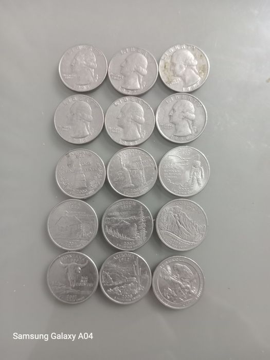 Двадцать пять центов сша,квотер доллар набор 15 шт.