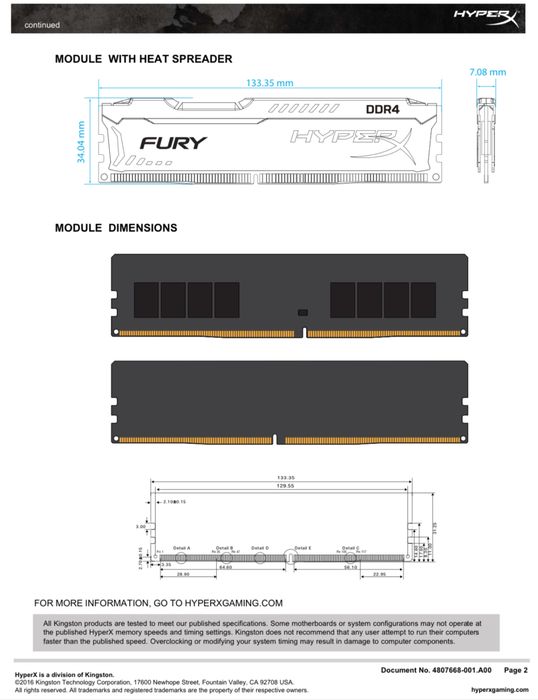 Оперативна памʼять HyperX 16 GB DDR4-2400 MHz Fury Black