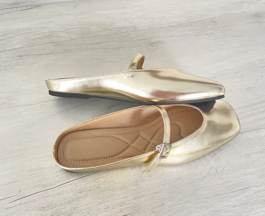 Złote wsuwane damskie baleriny kwadratowy nosek 40