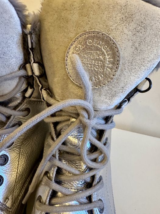 SOCCX – skórzane srebrne botki / glany, ocieplane roz 40