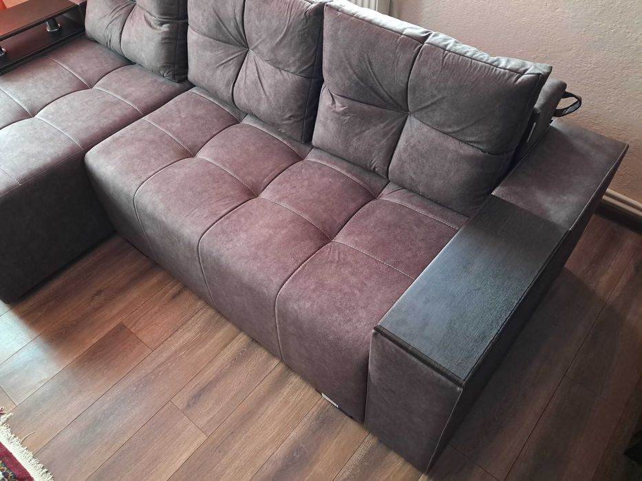 Кутовий диван Елегант 2.55м на 1.5м тумбочка мінібар ящик для білизни