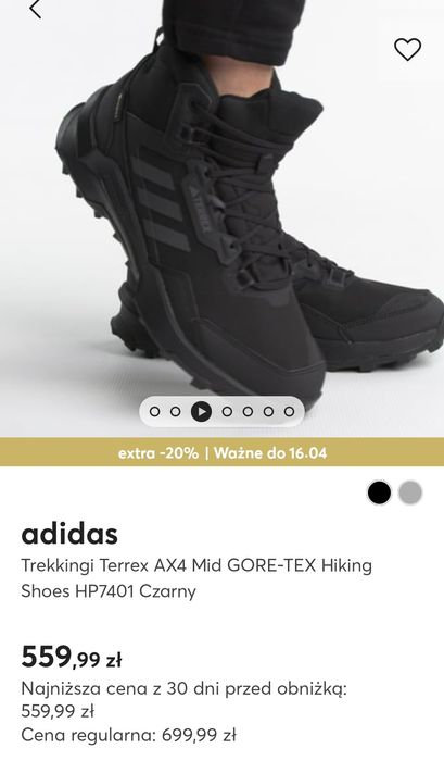 Nowe buty Adidas Terrex AX4 GTX goretex membrana 42 męskie czarne mid