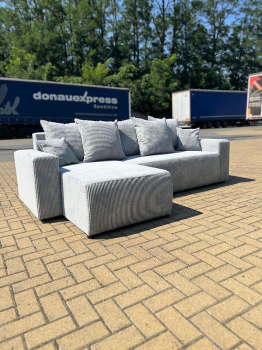 Nowy narożnik z funkcją spania sztruksowy | dowóz do klienta