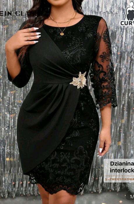 Przepiękna sukienka wieczorowa elegancka czarna koronkowarozmiar Xxl
