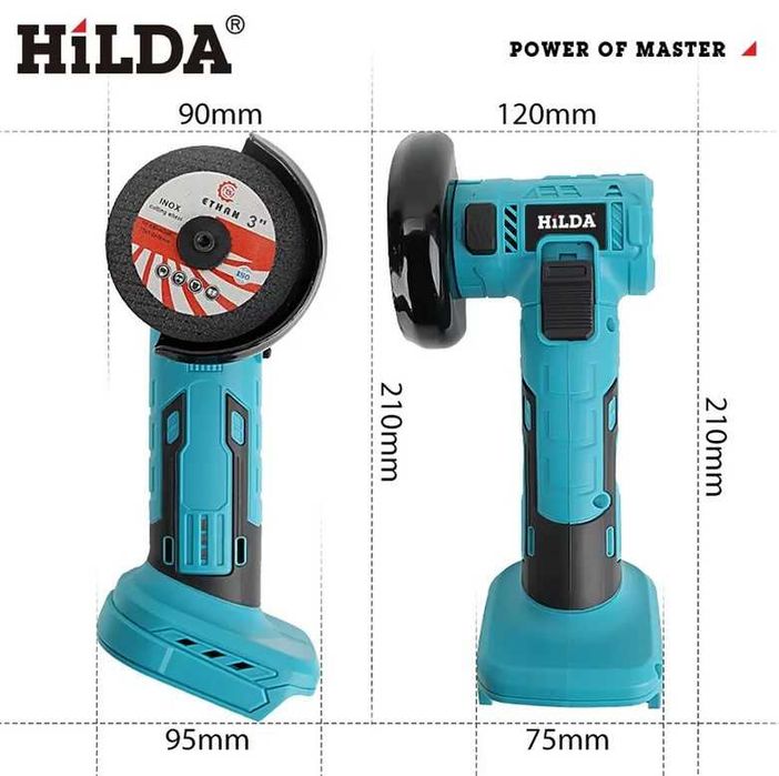 Аккумуляторная бесщеточная мини болгарка шлифмашина Hilda (Makita 21V battery)