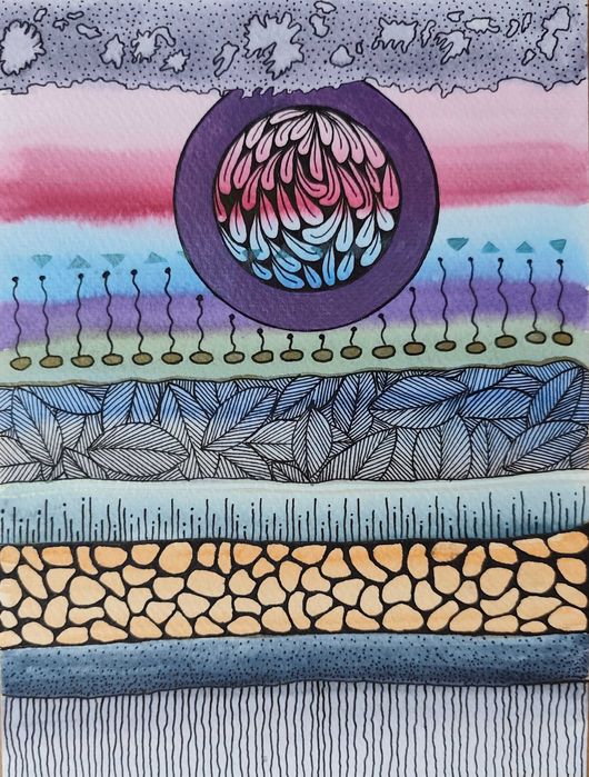 Akwarela Akwarelka Obraz Abstrakcja pt: Podziemny Krąg