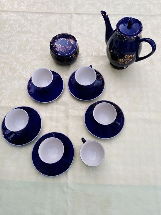 Kobaltowy serwis porcelanowy Korea d.p.r.k