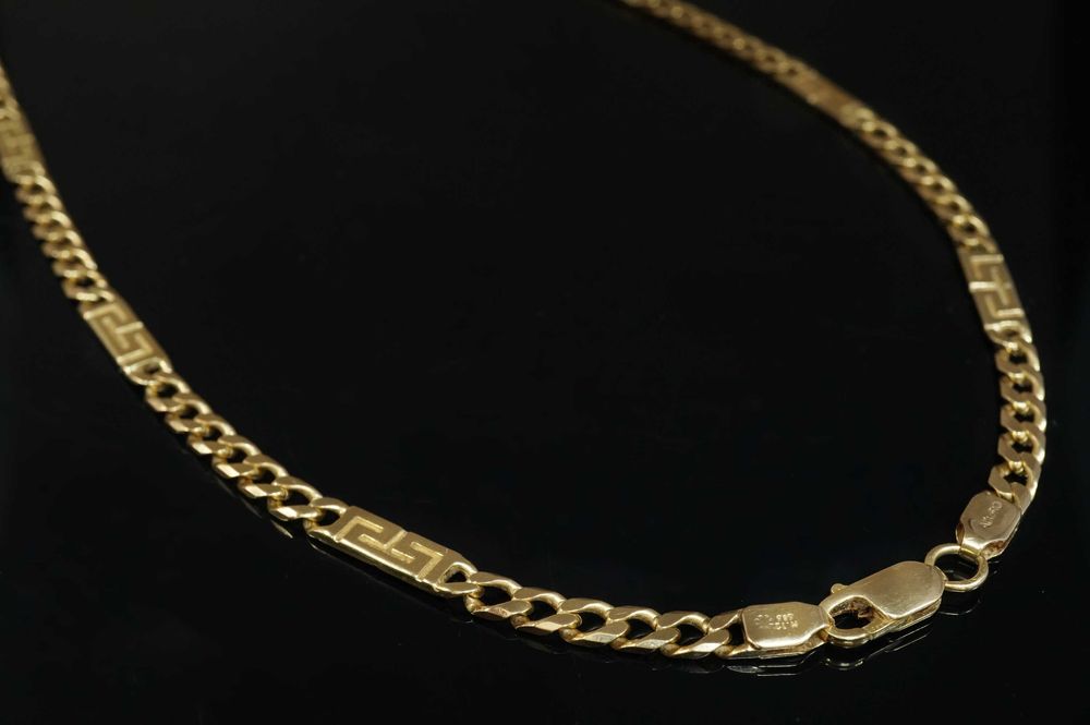 Złoto 585 - złoty łańcuszek pancerka z Greckim Wzorem 60 cm