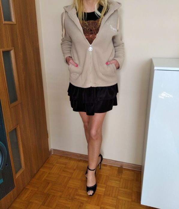 CUDNA kurtka damska kożuszek kremowy kaptur zamek L XL GRATIS WYSYŁKA