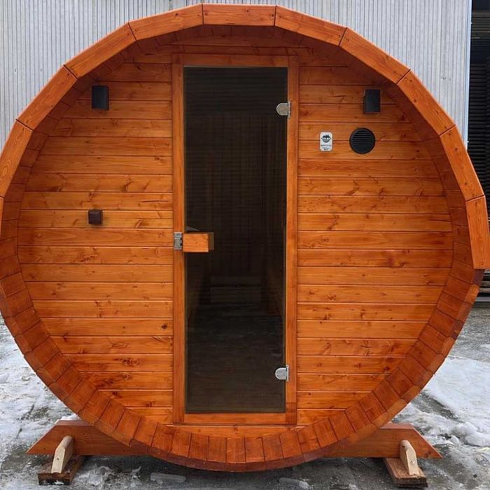OD RĘKI Sauna Beczka Ogrodowa 2,5 m z Piecem Harvia 9 kW