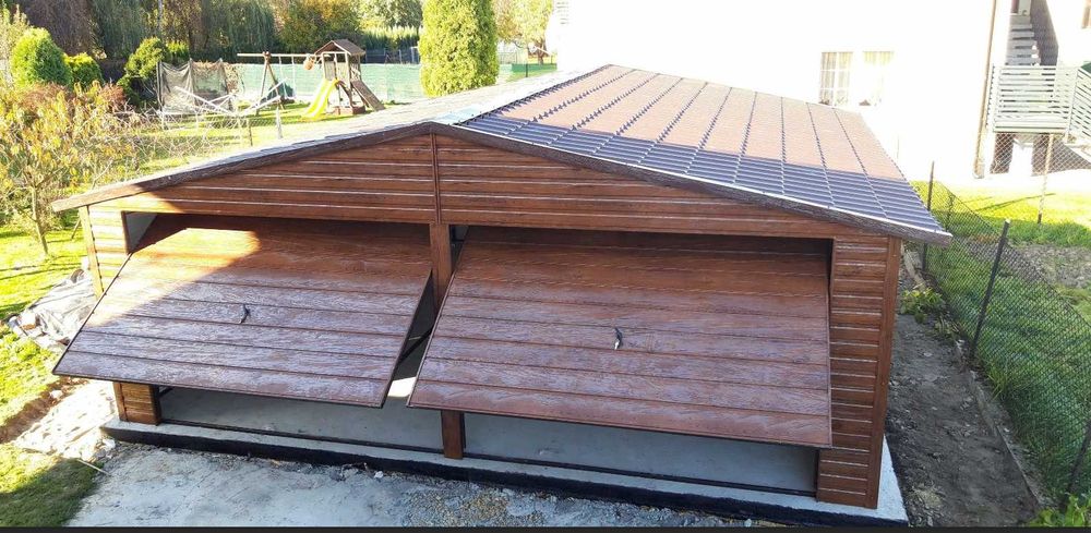 Garaż blaszany 7x6, dwustanowiskowy garaże, garaże drewnopodobne