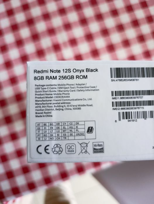 Redmi note 12 S onyx black 8 GB RAM 256 GB ROM