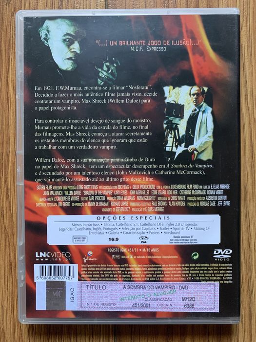 A Sombra do Vampiro - Willem Dafoe - John Malkovich - dvd