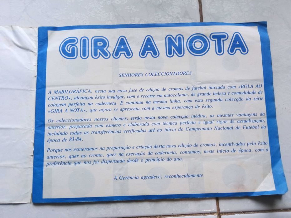 Caderneta de Futebol 83-84 (Gira a Nota)