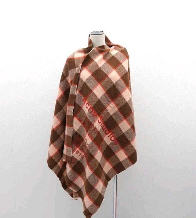 Вовняний шарф-палантін Acne Studios у клітинку (brown/pink/orange)