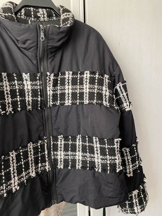 Shein XL 42 puchowa kurtka z wstawkami tweedowymi
