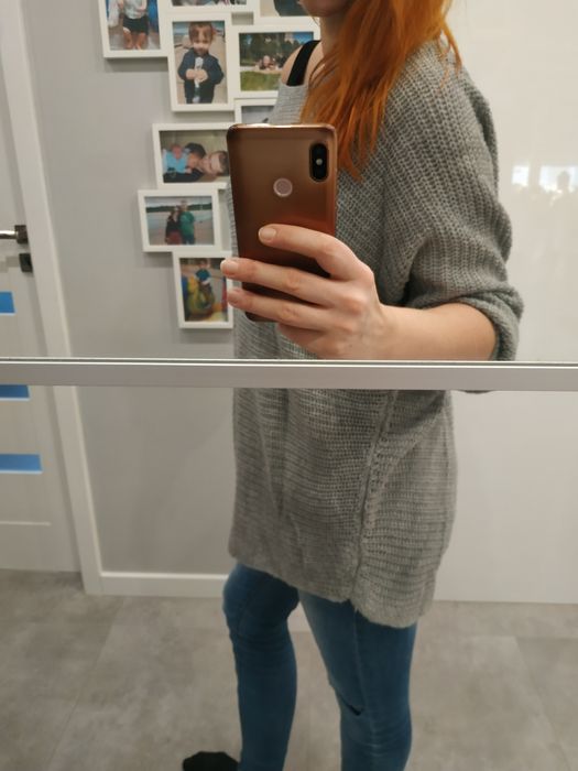 Szary cienki sweterek tunika oversize