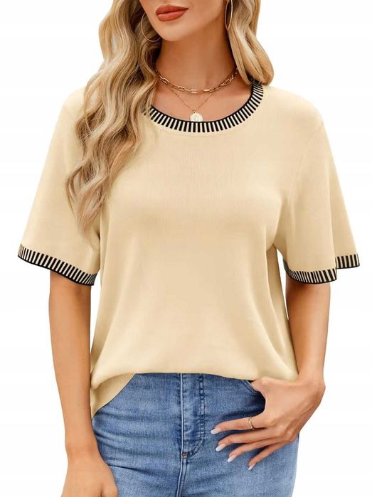 Damska koszulka, krótki rękaw, luźny krój casualowy