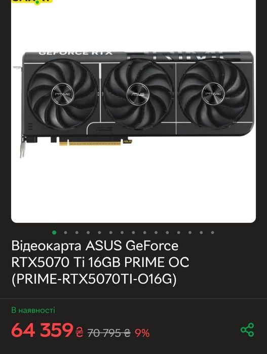 ASUS  Nvidia RTX5070 Ti PRIME OC НОВАЯ  гарантия розетки  до  май 2028