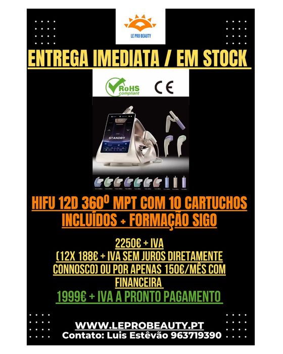 Hifu 12D MPT Portátil + 1 ano garantia + Curso Dgert