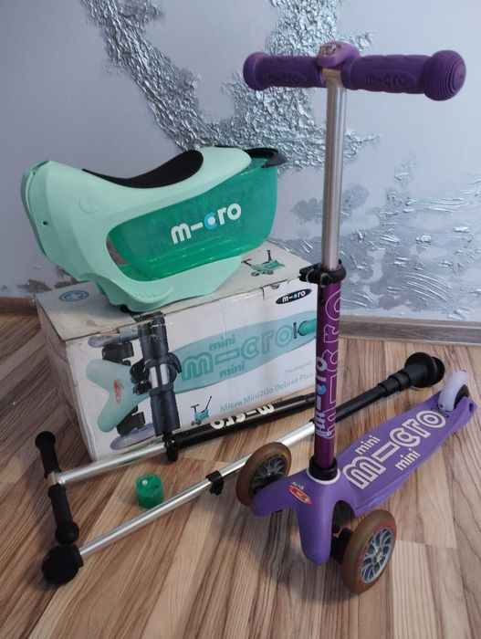 Hulajnoga Mini Micro 2go trójkołowa Siedzisko Kijek Do Prowadzenia Jeździk dla dzieci