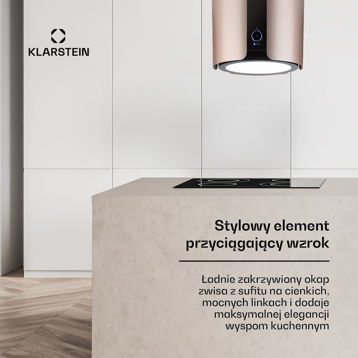Okap kuchenny wyspowy Klarstein Skyfall Pochłaniacz LED SMART ZŁOTY