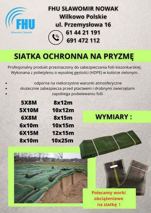 Siatka 8 x 10 m okrywowa na pryzmę Przesyłka Gratis