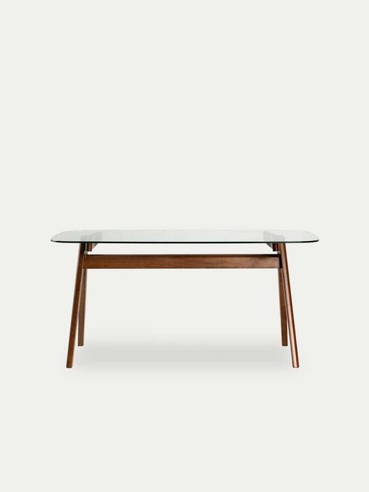 Mesa - Must - Mesa de jantar retangular com tampo de vidro e madeira maciça de nogueira 180