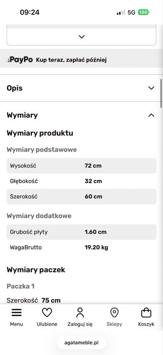 Meble kuchenne agata meble qubik, 1 szafka wisząca szer 60 wys 72, glebokosc 32 i 1 szafka wąskie cargo