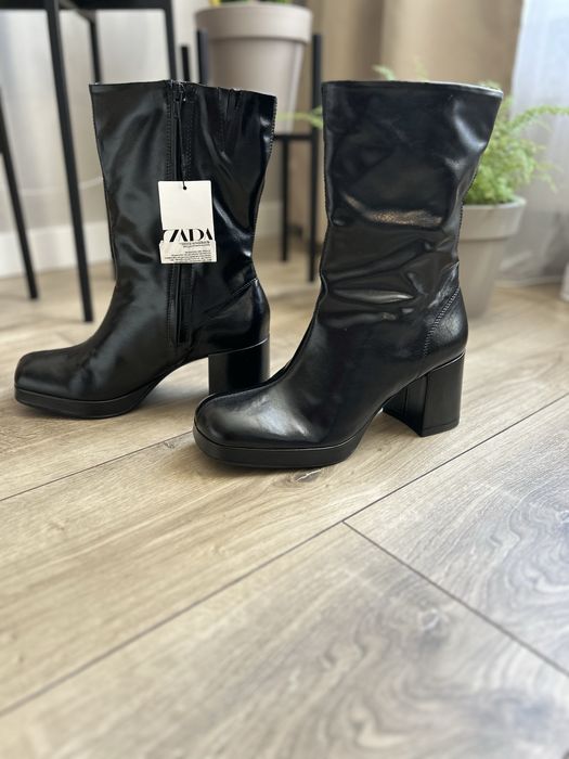 Ботильйони чоботи черевики ботінки сапожки zara 41 лакові квадрат