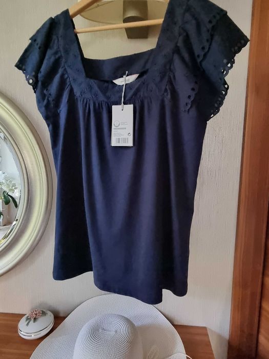 Granatowa bluzka bluzka z haftem angielskim 38 bawełna • fairycore romantic | broderie anglaise top