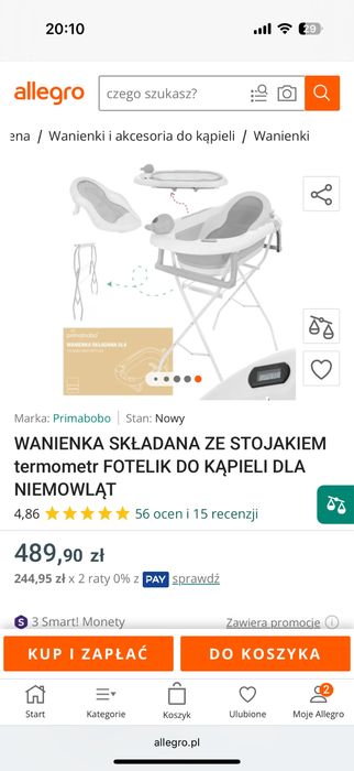 Wanienka składana z wbudowanym termometrem biała szara niemowlak