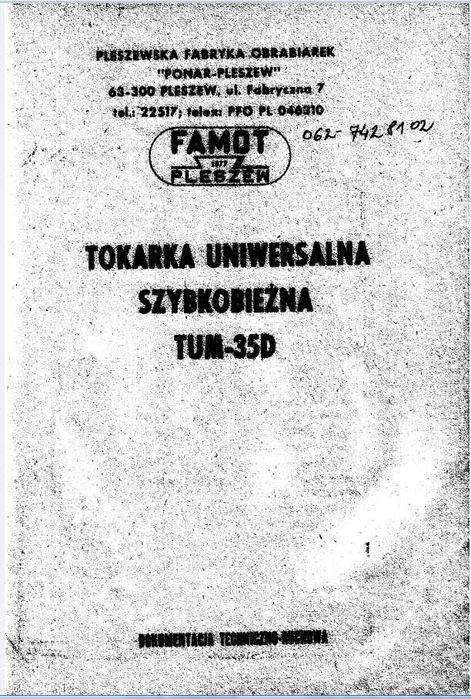 Tokarka TUM 35 D DTR