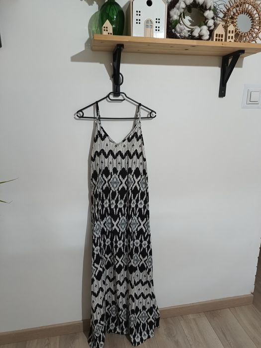 Nowa czarno-biała sukienka maxi długa M/L