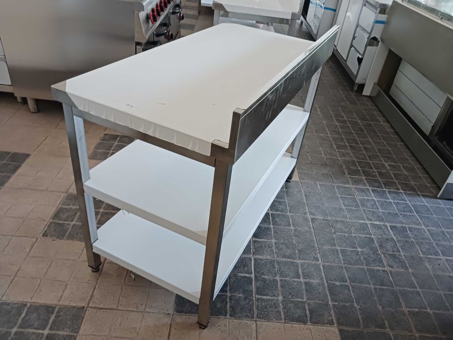 ACM1639 - Bancada Mural Inox de 1,2m com 2 Prateleiras - NOVA