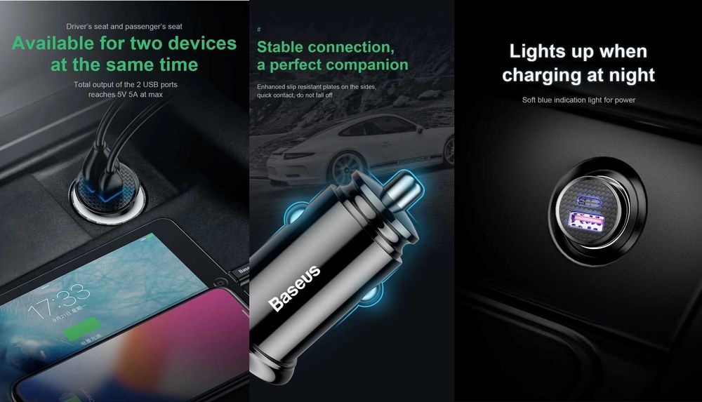 Автомобільні зарядні BASEUS Circular 30W A+C / PrimeTrip VP2 45W 1C