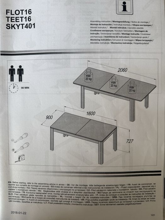 Mesa de jantar extensivel e 6 cadeiras
