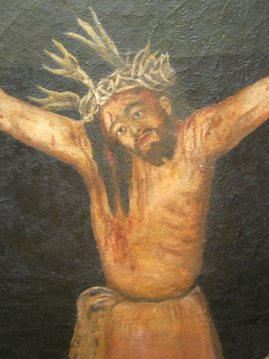 Chrystus na Krzyżu ogromny stary olej na płótnie