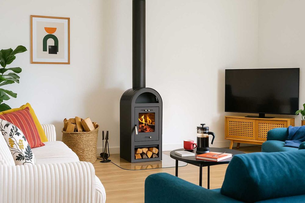 Duży, solidny piec wolnostojący NEGRO A+ wydajny z szamotem 7,5 kW