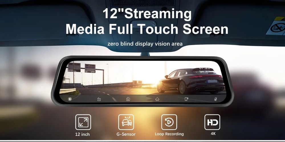 Espelho retrovisor 12 polegadas com Dashcam DVR 4K rádio FM Wi-Fi NOVO
