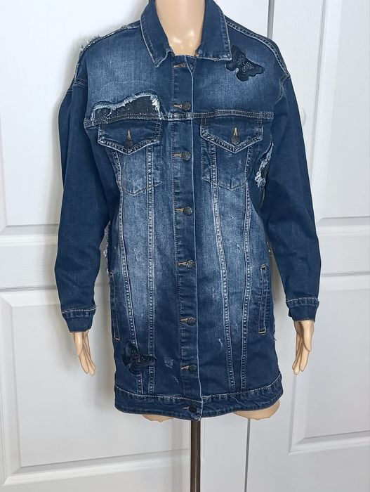 Długa kurtka jeansowa niebieska oversize S/36